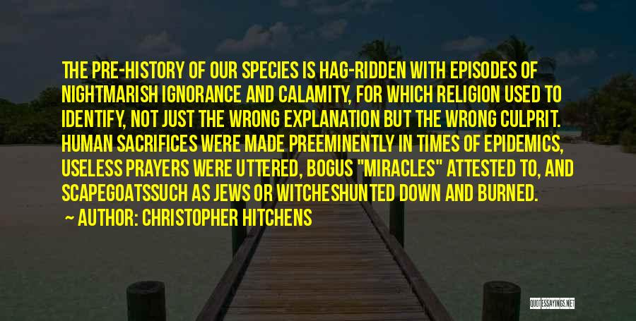 Christopher Hitchens Quotes: The Pre-history Of Our Species Is Hag-ridden With Episodes Of Nightmarish Ignorance And Calamity, For Which Religion Used To Identify,