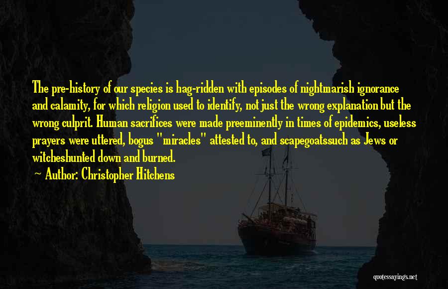 Christopher Hitchens Quotes: The Pre-history Of Our Species Is Hag-ridden With Episodes Of Nightmarish Ignorance And Calamity, For Which Religion Used To Identify,