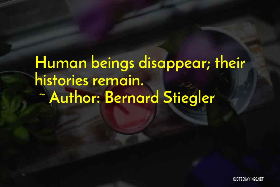 Bernard Stiegler Quotes: Human Beings Disappear; Their Histories Remain.