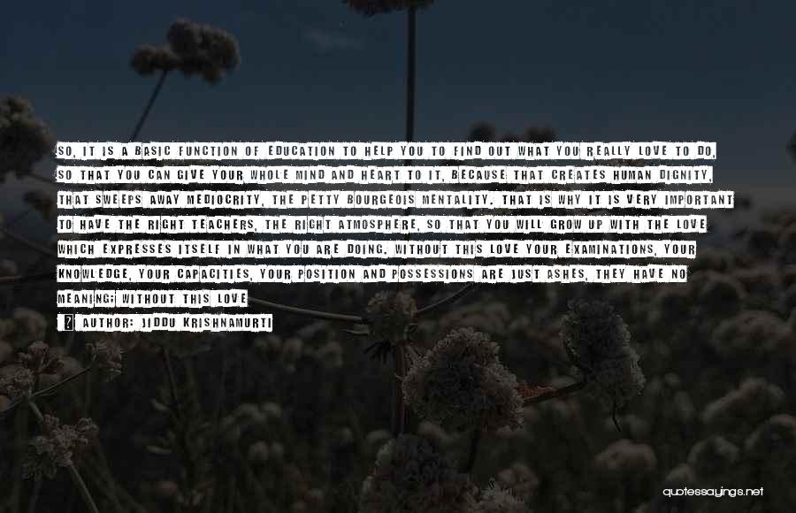 Jiddu Krishnamurti Quotes: So, It Is A Basic Function Of Education To Help You To Find Out What You Really Love To Do,