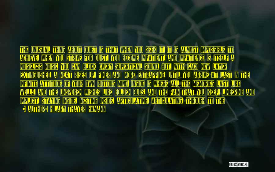 Hilary Thayer Hamann Quotes: The Unusual Thing About Quiet Is That When You Seek It, It Is Almost Impossible To Achieve. When You Strive