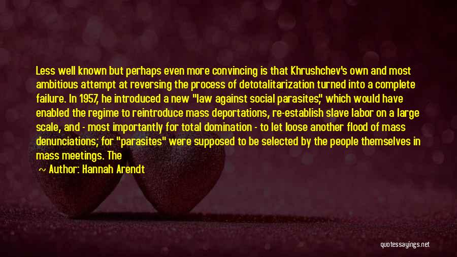 Hannah Arendt Quotes: Less Well Known But Perhaps Even More Convincing Is That Khrushchev's Own And Most Ambitious Attempt At Reversing The Process