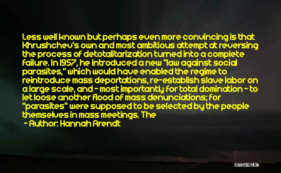 Hannah Arendt Quotes: Less Well Known But Perhaps Even More Convincing Is That Khrushchev's Own And Most Ambitious Attempt At Reversing The Process