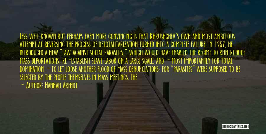 Hannah Arendt Quotes: Less Well Known But Perhaps Even More Convincing Is That Khrushchev's Own And Most Ambitious Attempt At Reversing The Process