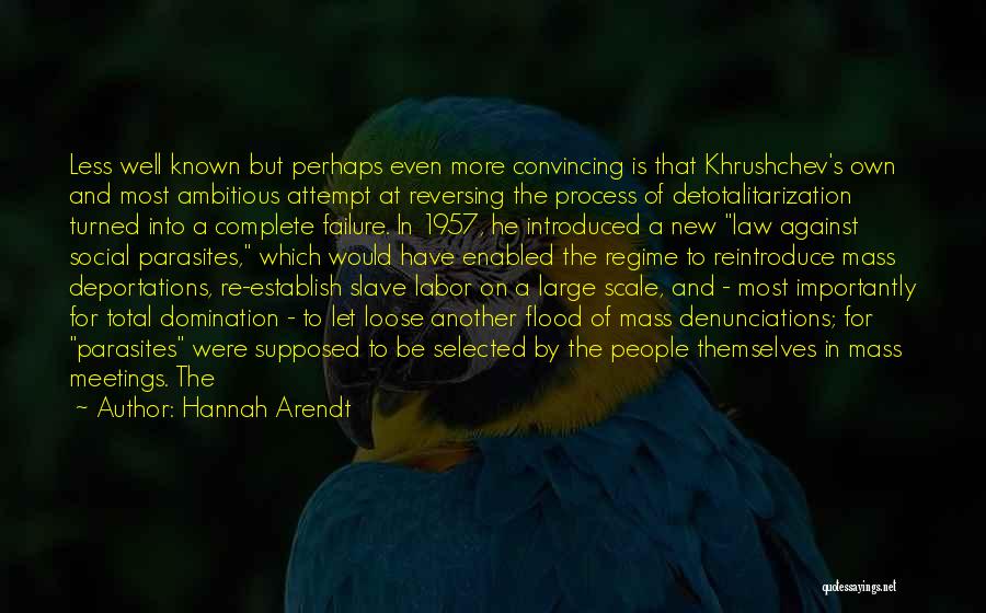 Hannah Arendt Quotes: Less Well Known But Perhaps Even More Convincing Is That Khrushchev's Own And Most Ambitious Attempt At Reversing The Process