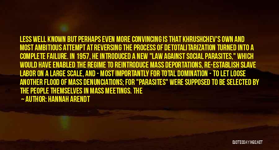 Hannah Arendt Quotes: Less Well Known But Perhaps Even More Convincing Is That Khrushchev's Own And Most Ambitious Attempt At Reversing The Process