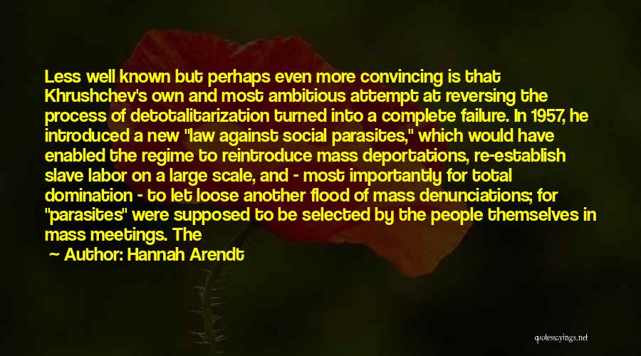 Hannah Arendt Quotes: Less Well Known But Perhaps Even More Convincing Is That Khrushchev's Own And Most Ambitious Attempt At Reversing The Process