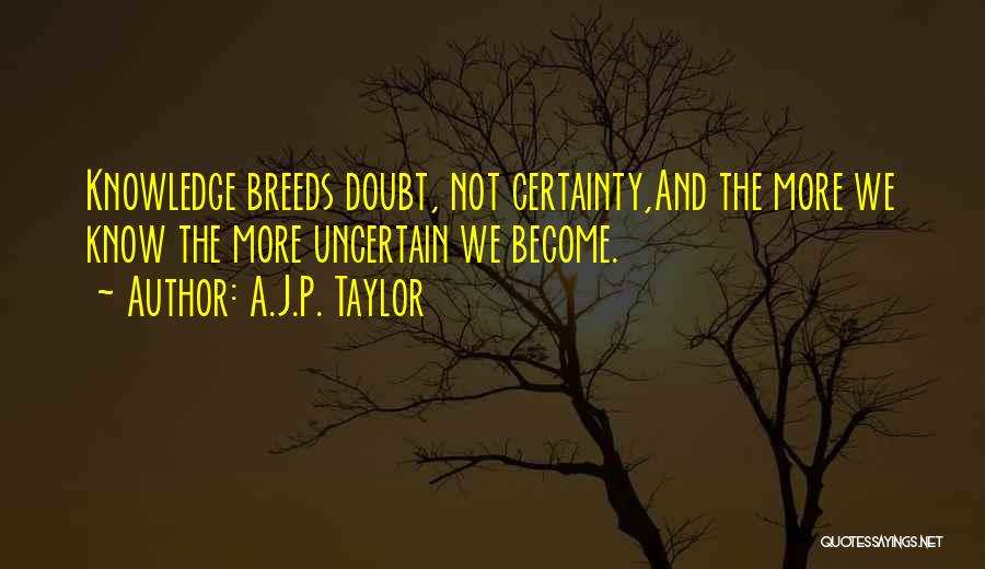 A.J.P. Taylor Quotes: Knowledge Breeds Doubt, Not Certainty,and The More We Know The More Uncertain We Become.