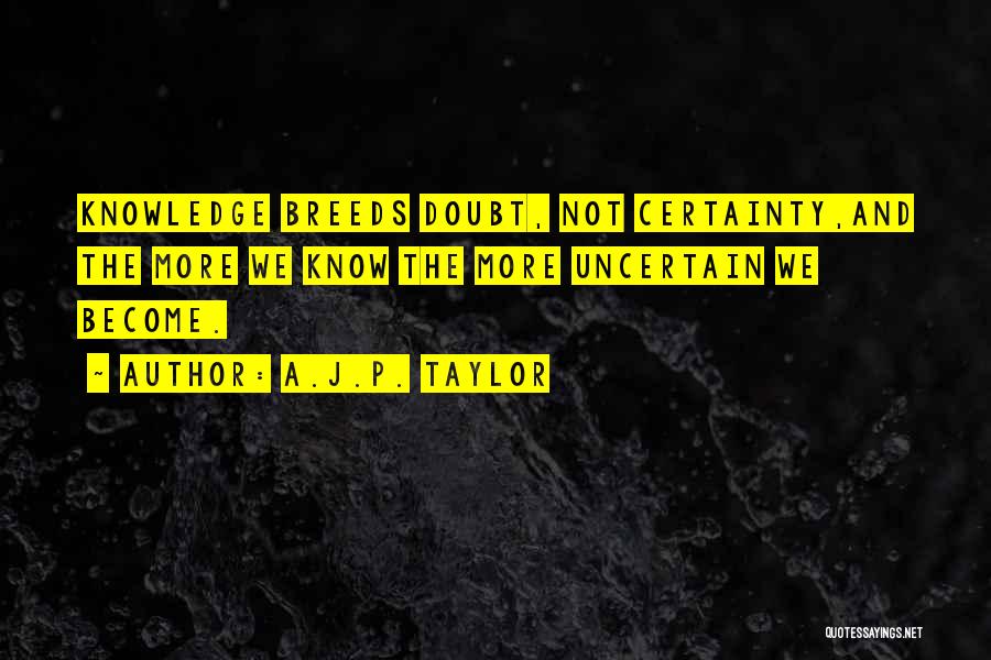 A.J.P. Taylor Quotes: Knowledge Breeds Doubt, Not Certainty,and The More We Know The More Uncertain We Become.