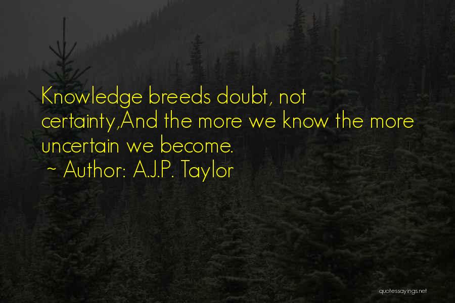 A.J.P. Taylor Quotes: Knowledge Breeds Doubt, Not Certainty,and The More We Know The More Uncertain We Become.