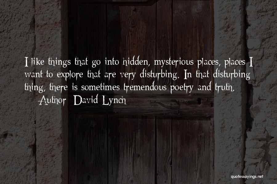 David Lynch Quotes: I Like Things That Go Into Hidden, Mysterious Places, Places I Want To Explore That Are Very Disturbing. In That