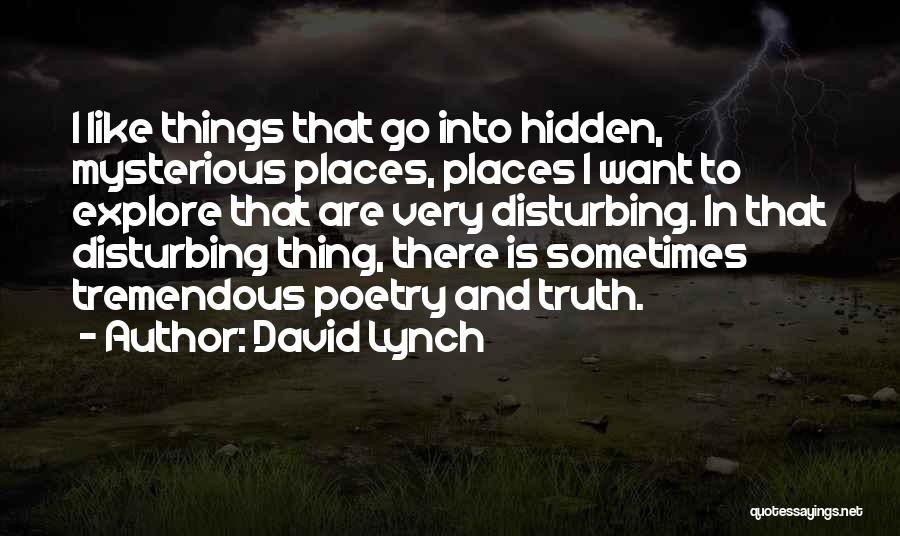 David Lynch Quotes: I Like Things That Go Into Hidden, Mysterious Places, Places I Want To Explore That Are Very Disturbing. In That