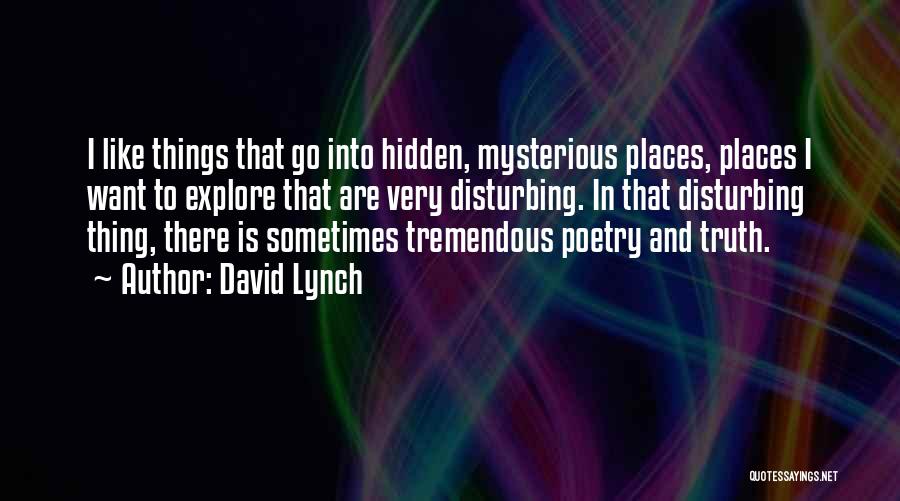 David Lynch Quotes: I Like Things That Go Into Hidden, Mysterious Places, Places I Want To Explore That Are Very Disturbing. In That