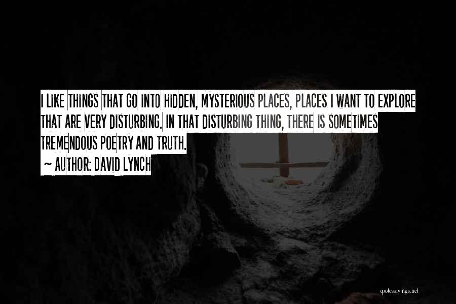 David Lynch Quotes: I Like Things That Go Into Hidden, Mysterious Places, Places I Want To Explore That Are Very Disturbing. In That