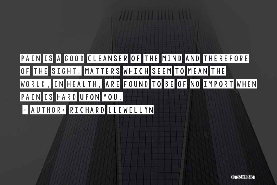 Richard Llewellyn Quotes: Pain Is A Good Cleanser Of The Mind And Therefore Of The Sight. Matters Which Seem To Mean The World,