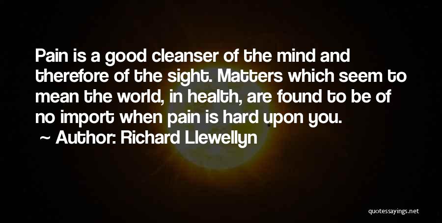 Richard Llewellyn Quotes: Pain Is A Good Cleanser Of The Mind And Therefore Of The Sight. Matters Which Seem To Mean The World,