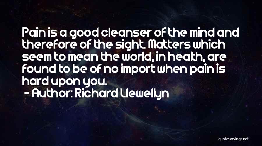 Richard Llewellyn Quotes: Pain Is A Good Cleanser Of The Mind And Therefore Of The Sight. Matters Which Seem To Mean The World,