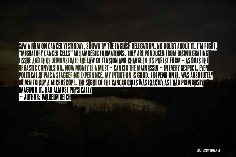 Wilhelm Reich Quotes: Saw A Film On Cancer Yesterday, Shown By The English Delegation. No Doubt About It. I'm Right. Migratory Cancer Cells