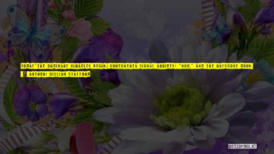 William Stafford Quotes: Todaythe Ordinary Miracles Begin. Somewherea Signal Arrives: Now, And The Rayscome Down. A Tomorrow Has Come. Openyour Hands, Lift Them:
