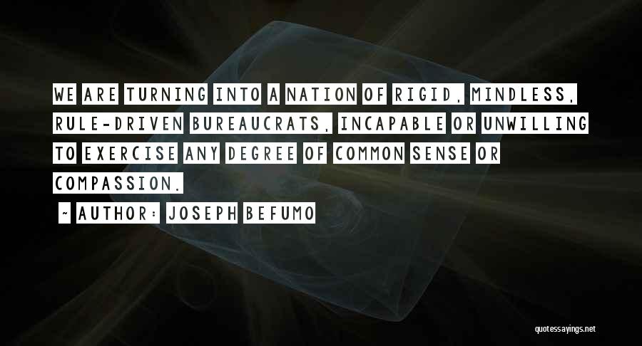 Joseph Befumo Quotes: We Are Turning Into A Nation Of Rigid, Mindless, Rule-driven Bureaucrats, Incapable Or Unwilling To Exercise Any Degree Of Common