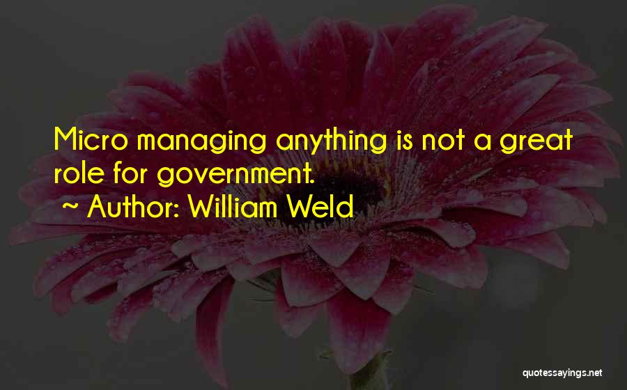 William Weld Quotes: Micro Managing Anything Is Not A Great Role For Government.