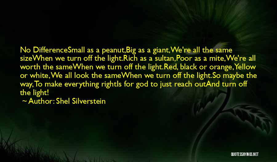 Shel Silverstein Quotes: No Differencesmall As A Peanut,big As A Giant,we're All The Same Sizewhen We Turn Off The Light.rich As A Sultan,poor