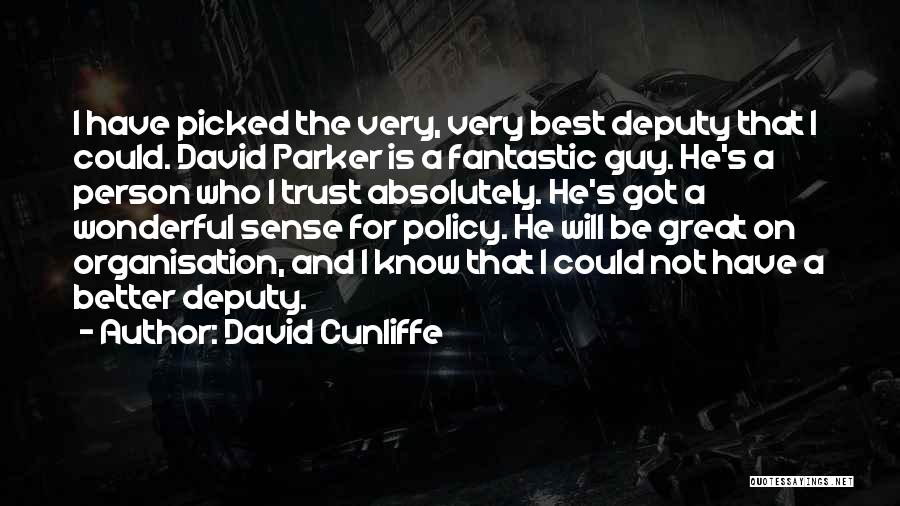 David Cunliffe Quotes: I Have Picked The Very, Very Best Deputy That I Could. David Parker Is A Fantastic Guy. He's A Person