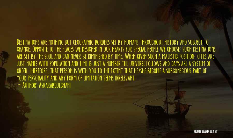 Asrarabdulghani Quotes: Destinations Are Nothing But Geographic Borders Set By Humans Throughout History And Subject To Change. Opposite To The Places We