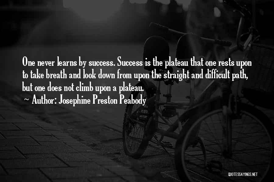 Josephine Preston Peabody Quotes: One Never Learns By Success. Success Is The Plateau That One Rests Upon To Take Breath And Look Down From