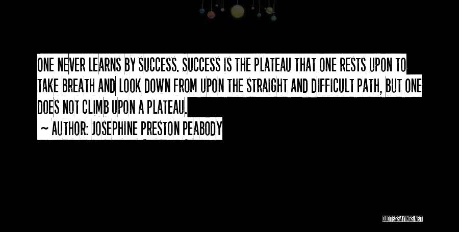 Josephine Preston Peabody Quotes: One Never Learns By Success. Success Is The Plateau That One Rests Upon To Take Breath And Look Down From