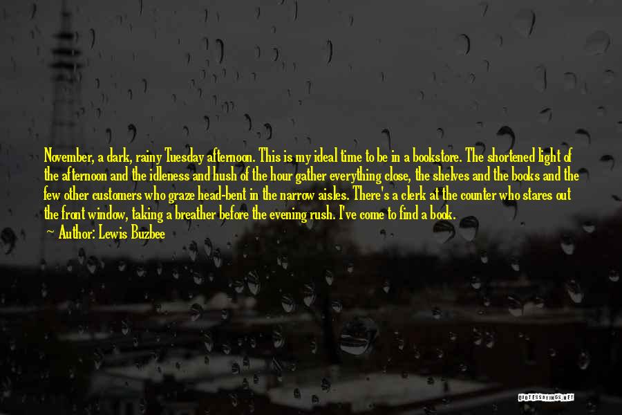 Lewis Buzbee Quotes: November, A Dark, Rainy Tuesday Afternoon. This Is My Ideal Time To Be In A Bookstore. The Shortened Light Of