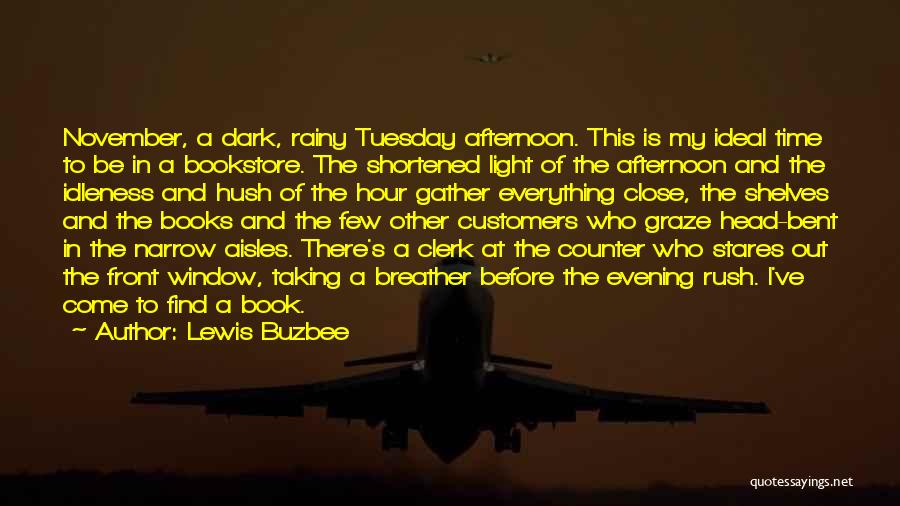 Lewis Buzbee Quotes: November, A Dark, Rainy Tuesday Afternoon. This Is My Ideal Time To Be In A Bookstore. The Shortened Light Of