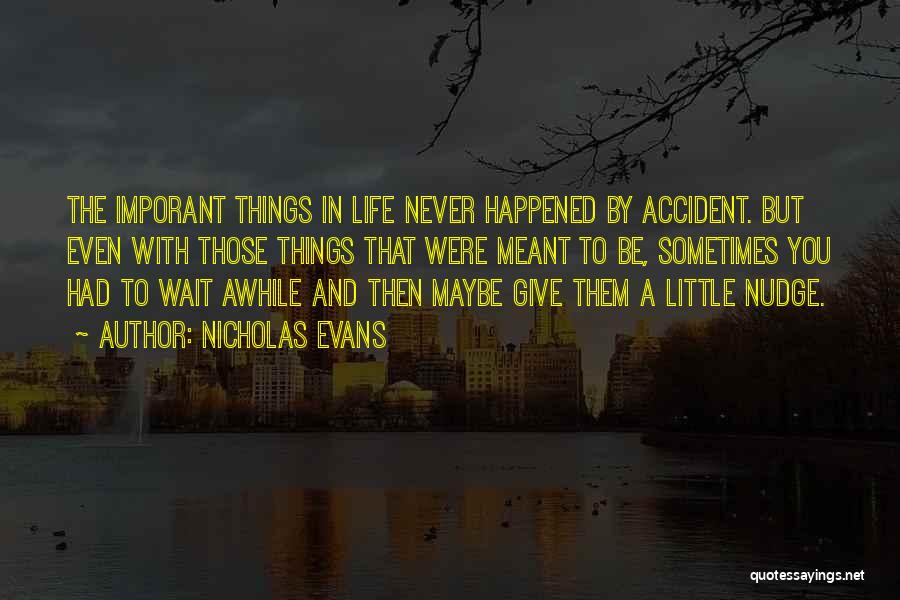 Nicholas Evans Quotes: The Imporant Things In Life Never Happened By Accident. But Even With Those Things That Were Meant To Be, Sometimes