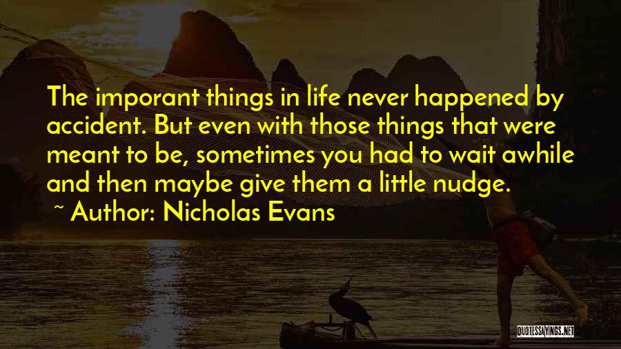 Nicholas Evans Quotes: The Imporant Things In Life Never Happened By Accident. But Even With Those Things That Were Meant To Be, Sometimes