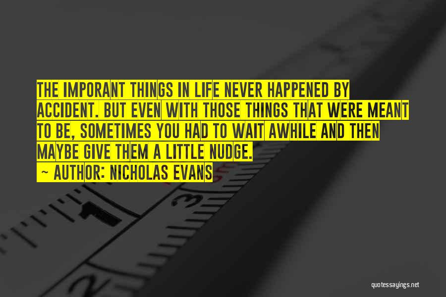 Nicholas Evans Quotes: The Imporant Things In Life Never Happened By Accident. But Even With Those Things That Were Meant To Be, Sometimes
