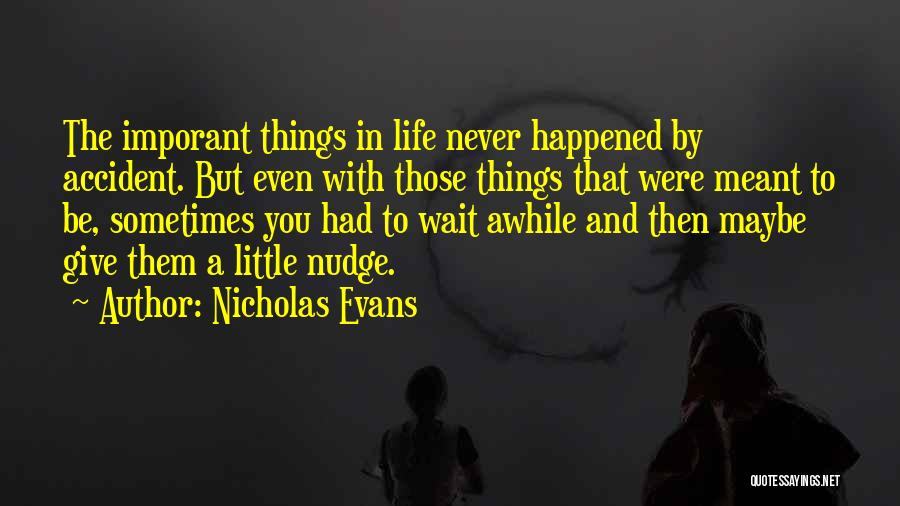 Nicholas Evans Quotes: The Imporant Things In Life Never Happened By Accident. But Even With Those Things That Were Meant To Be, Sometimes