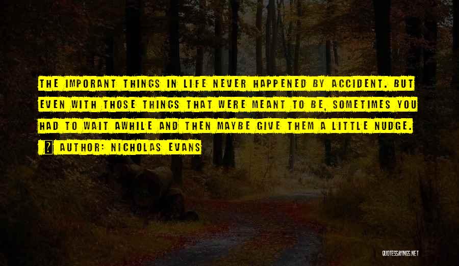 Nicholas Evans Quotes: The Imporant Things In Life Never Happened By Accident. But Even With Those Things That Were Meant To Be, Sometimes