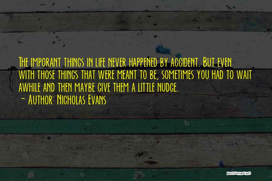 Nicholas Evans Quotes: The Imporant Things In Life Never Happened By Accident. But Even With Those Things That Were Meant To Be, Sometimes