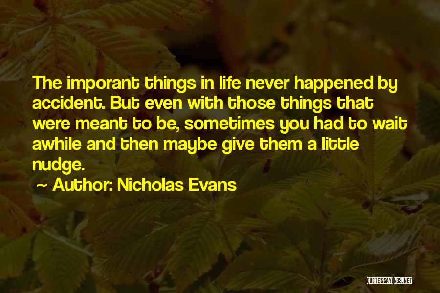 Nicholas Evans Quotes: The Imporant Things In Life Never Happened By Accident. But Even With Those Things That Were Meant To Be, Sometimes