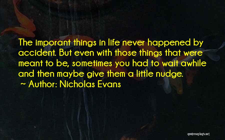 Nicholas Evans Quotes: The Imporant Things In Life Never Happened By Accident. But Even With Those Things That Were Meant To Be, Sometimes