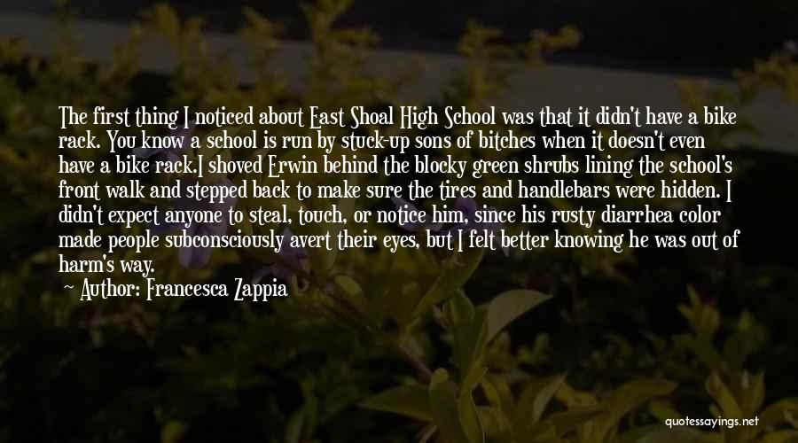 Francesca Zappia Quotes: The First Thing I Noticed About East Shoal High School Was That It Didn't Have A Bike Rack. You Know