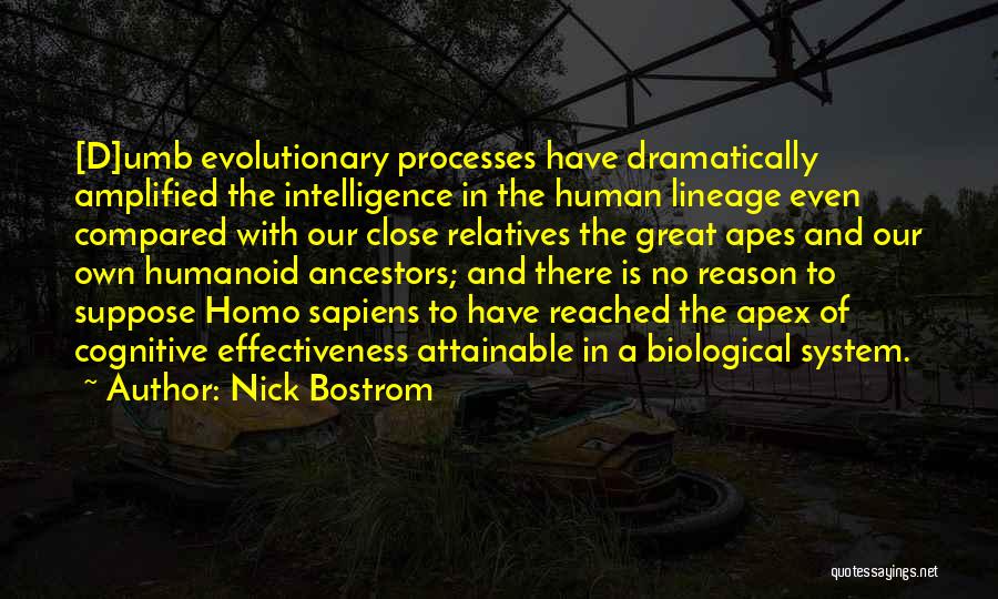 Nick Bostrom Quotes: [d]umb Evolutionary Processes Have Dramatically Amplified The Intelligence In The Human Lineage Even Compared With Our Close Relatives The Great