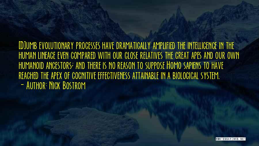 Nick Bostrom Quotes: [d]umb Evolutionary Processes Have Dramatically Amplified The Intelligence In The Human Lineage Even Compared With Our Close Relatives The Great