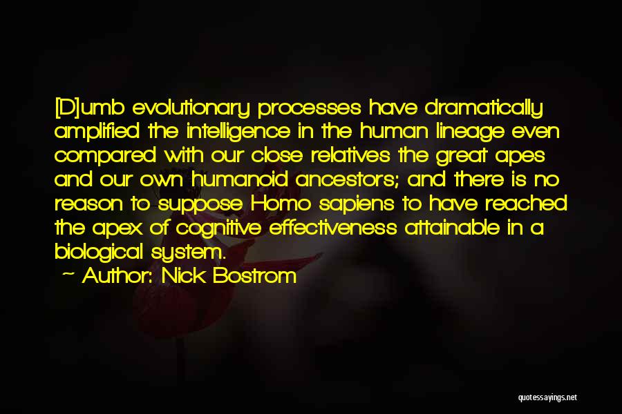 Nick Bostrom Quotes: [d]umb Evolutionary Processes Have Dramatically Amplified The Intelligence In The Human Lineage Even Compared With Our Close Relatives The Great