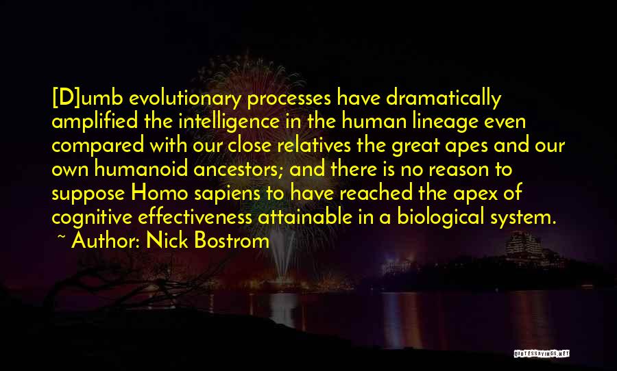 Nick Bostrom Quotes: [d]umb Evolutionary Processes Have Dramatically Amplified The Intelligence In The Human Lineage Even Compared With Our Close Relatives The Great
