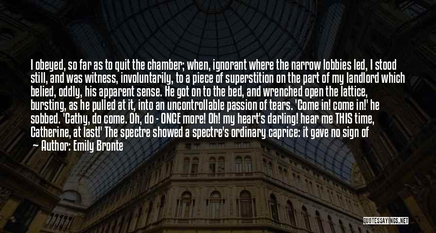 Emily Bronte Quotes: I Obeyed, So Far As To Quit The Chamber; When, Ignorant Where The Narrow Lobbies Led, I Stood Still, And
