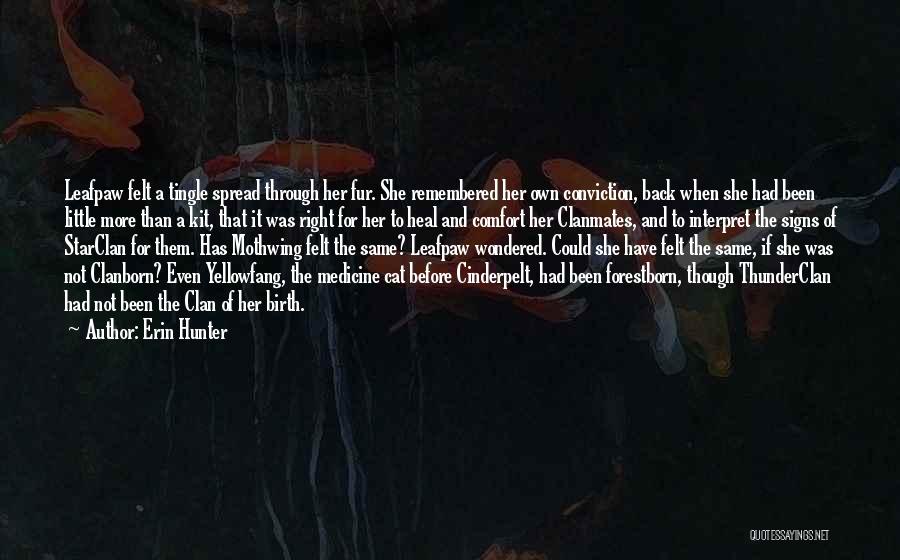 Erin Hunter Quotes: Leafpaw Felt A Tingle Spread Through Her Fur. She Remembered Her Own Conviction, Back When She Had Been Little More