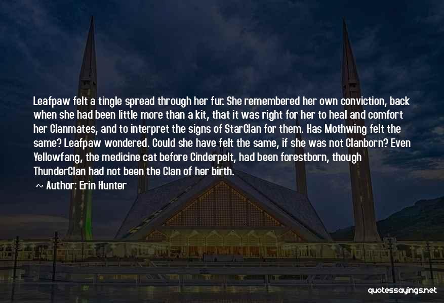 Erin Hunter Quotes: Leafpaw Felt A Tingle Spread Through Her Fur. She Remembered Her Own Conviction, Back When She Had Been Little More