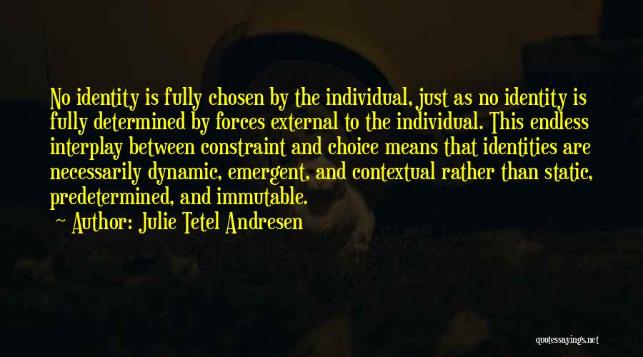 Julie Tetel Andresen Quotes: No Identity Is Fully Chosen By The Individual, Just As No Identity Is Fully Determined By Forces External To The
