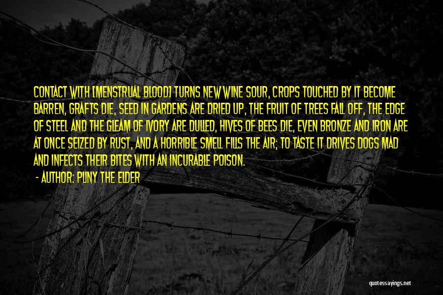 Pliny The Elder Quotes: Contact With [menstrual Blood] Turns New Wine Sour, Crops Touched By It Become Barren, Grafts Die, Seed In Gardens Are